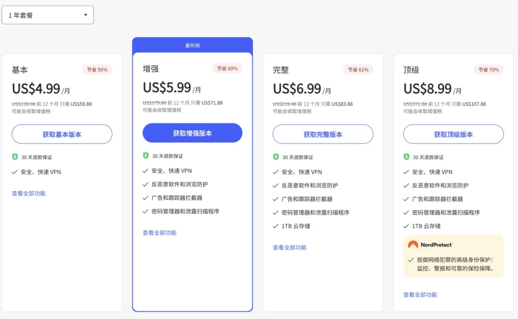 NordVPN一年付套餐